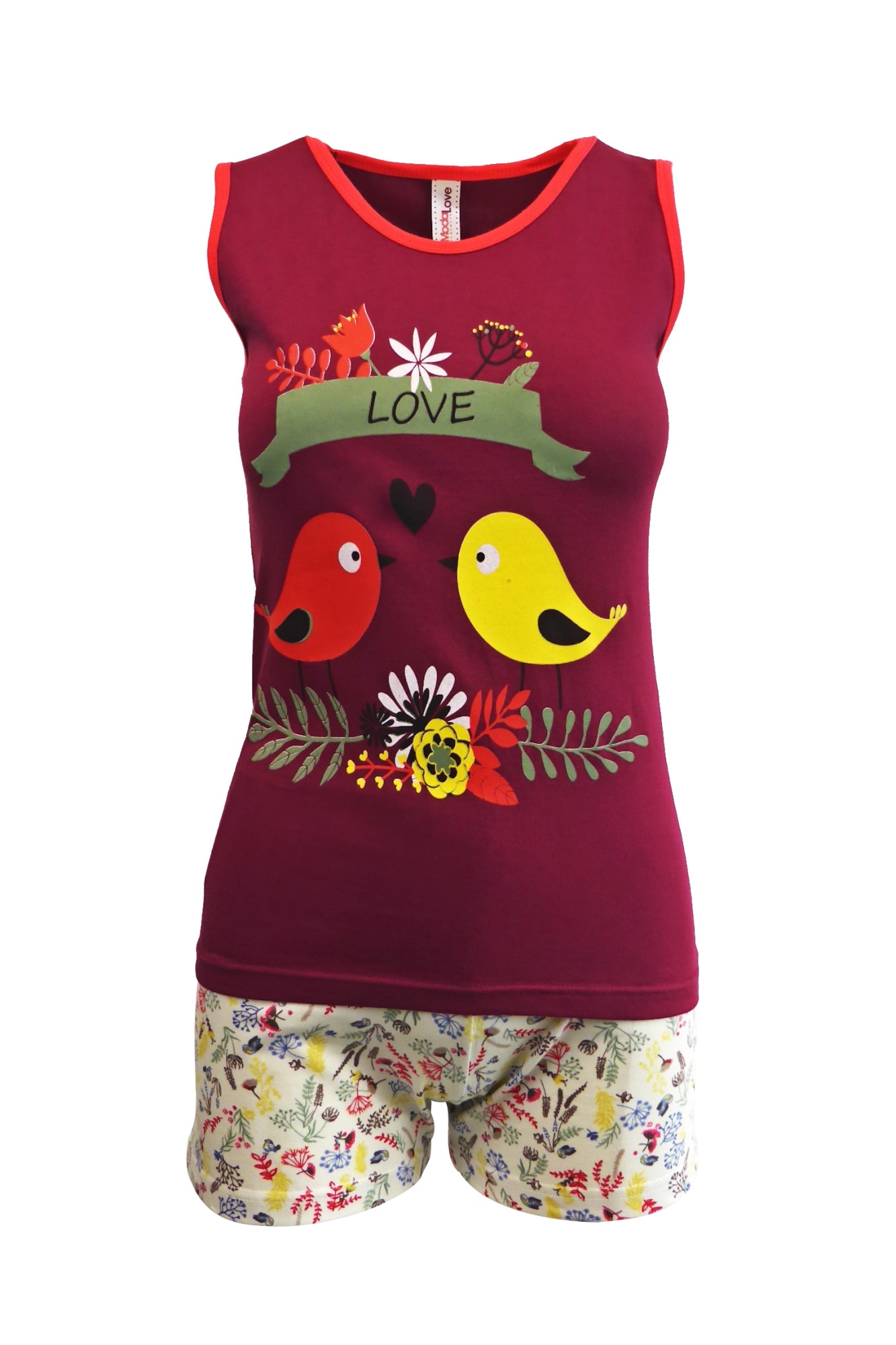 Pijama dama, Univers Fashion, maiou grena cu imprimeu 'Love