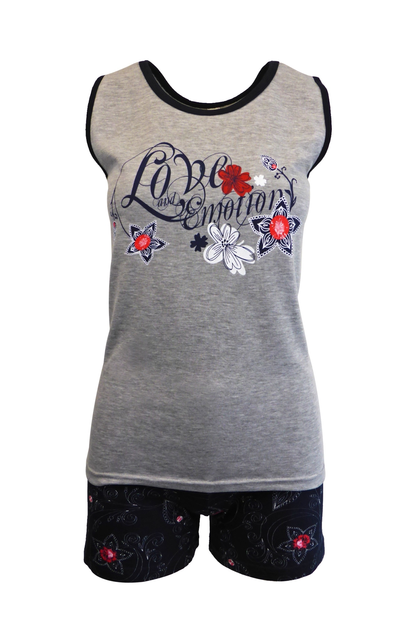 Pijama dama, Univers Fashion, maiou gri cu imprimeu 'Love and emotion