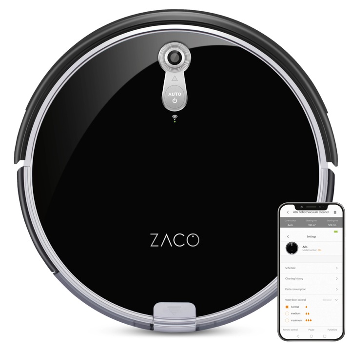 Роботизирана прахосмукачка ZACO iLife A8s , Плюс МОП, Систематично почистване с навигация, WiFi, Черен