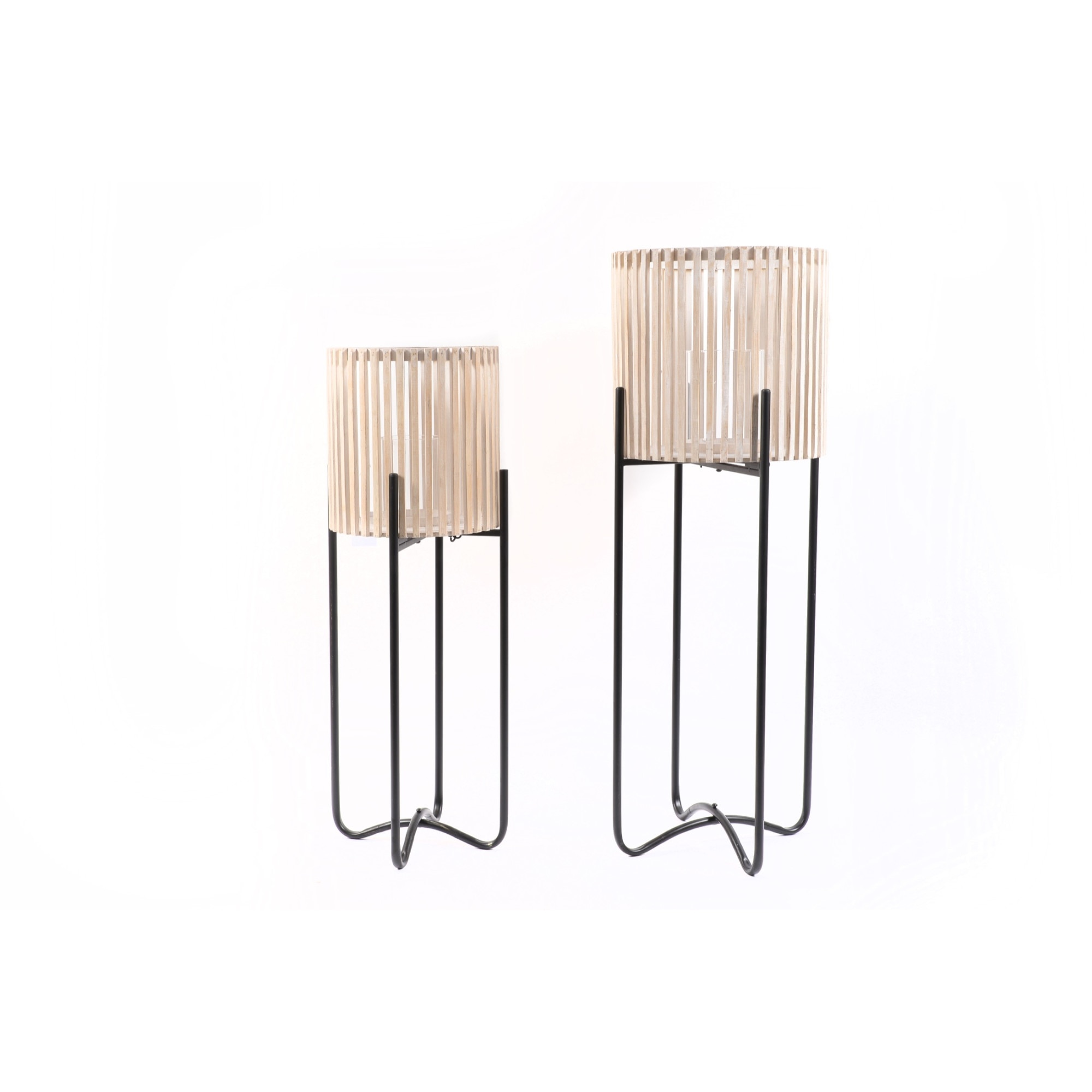 Set 2 Suporturi lumanari, lemn si sticla, 32X32XH.90 cm