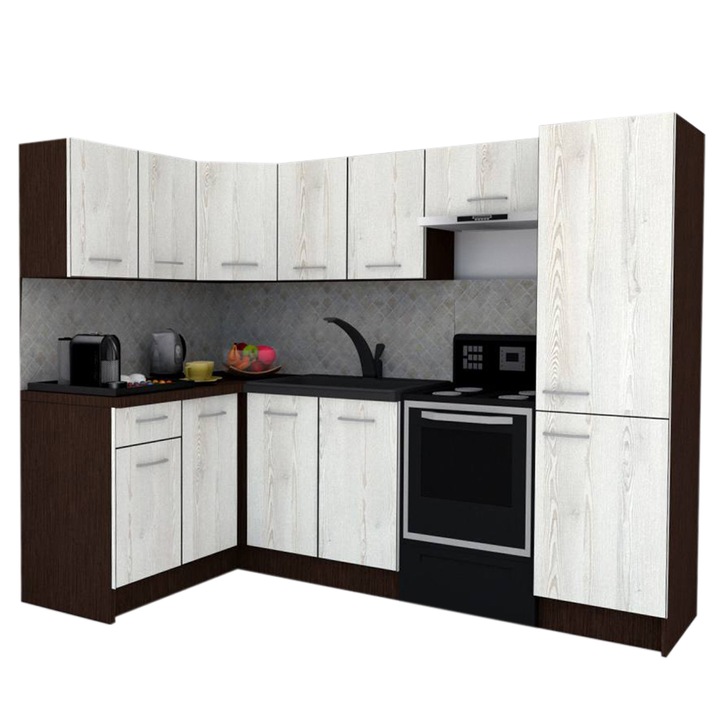 Set Bucatarie de Colt GENA NEW 2 ST 140-250, Genarom, Fara Corp de Cuptor, Wenge / Decor K010