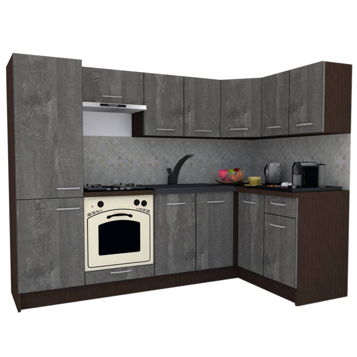 Set Bucatarie de Colt GENA NEW 1 DR 140-250, Genarom, Cu Corp de Cuptor, Wenge / Decor K352