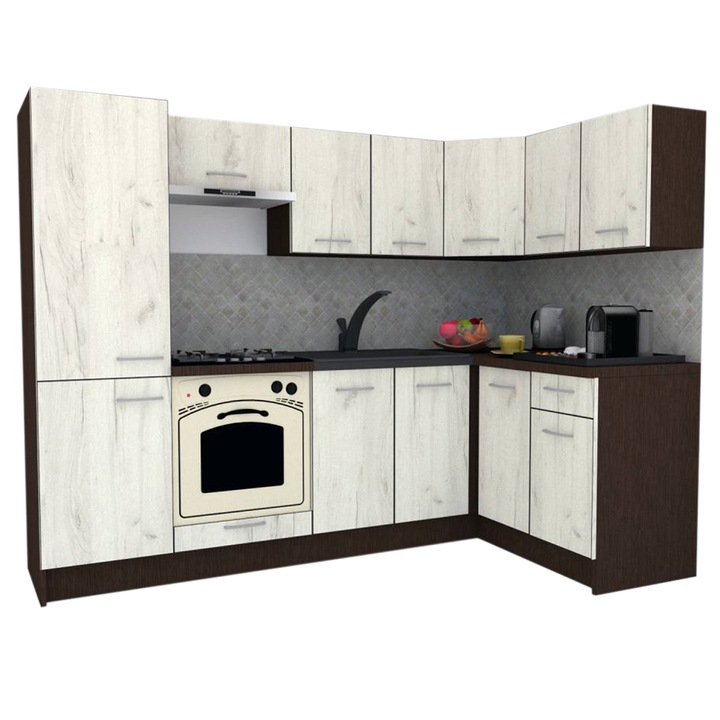 Set Bucatarie de Colt GENA NEW 1 DR 140-250, Genarom, Cu Corp de Cuptor, Wenge / Decor K001