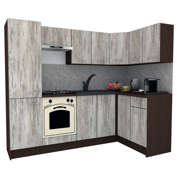 Set Bucatarie de Colt GENA NEW 1 DR 140-250, Genarom, Cu Corp de Cuptor, Wenge / Decor K084