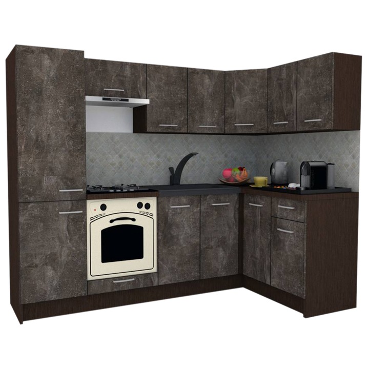 Set Bucatarie de Colt GENA NEW 1 DR 140-250, Genarom, Cu Corp de Cuptor, Wenge / Decor 4299