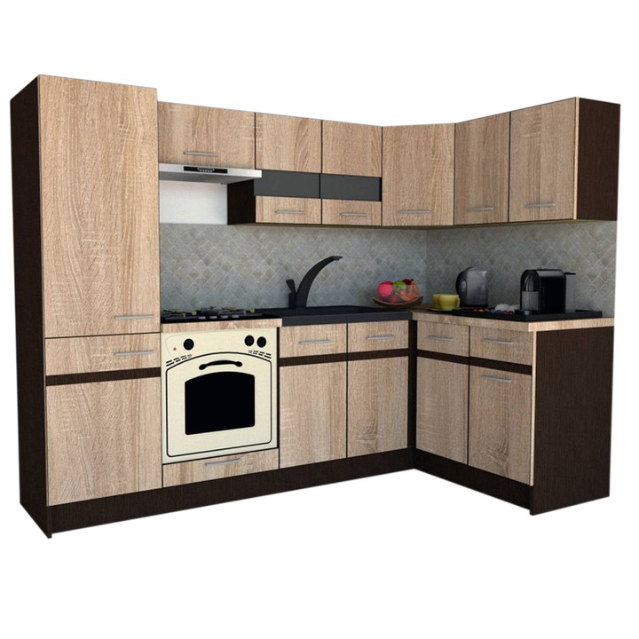 Set Bucatarie de Colt GENA NEW 1 DR 140-250, Genarom, Cu Corp de Cuptor, Stejar Sonoma