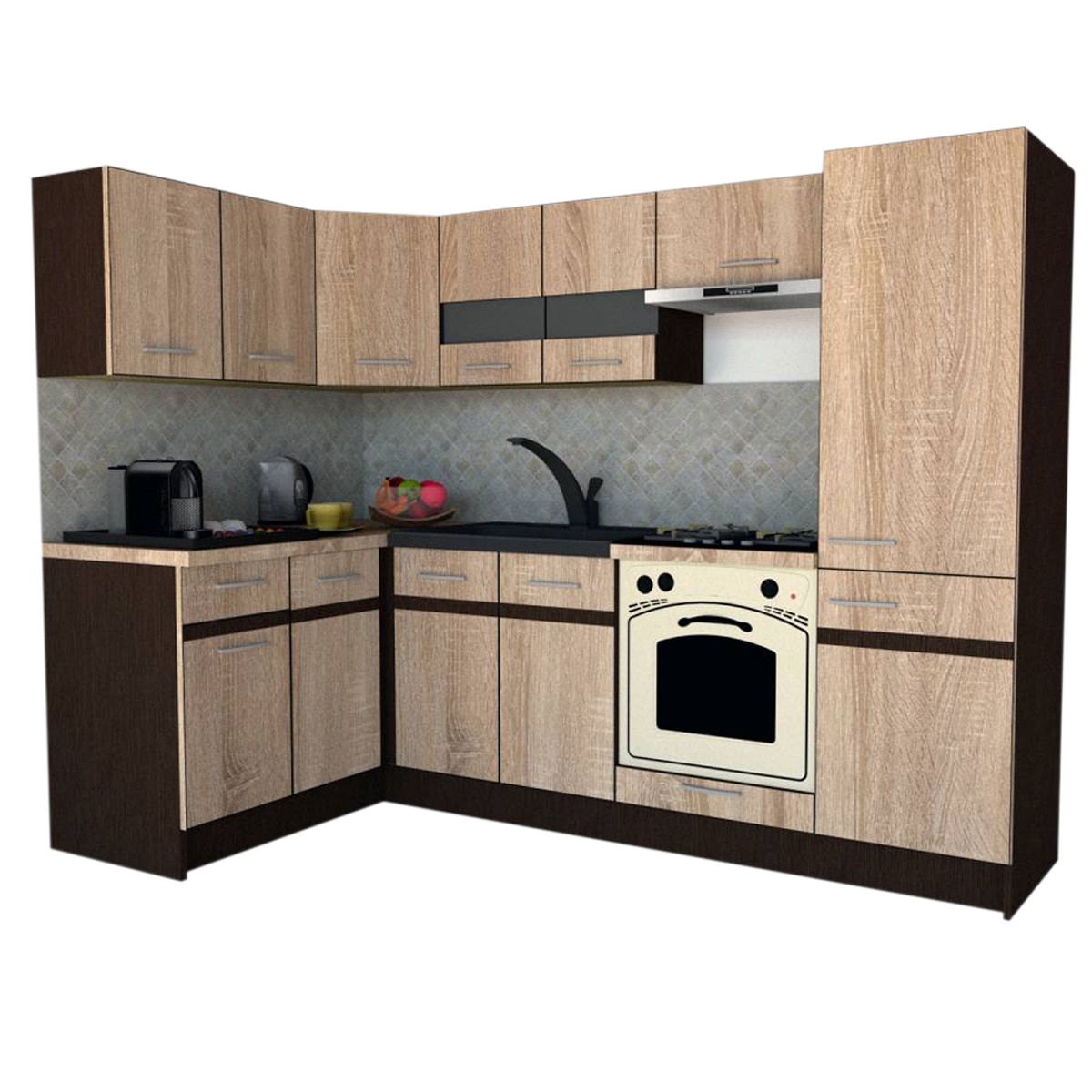 Set Bucatarie de Colt GENA NEW 1 ST 140-250, Genarom, Cu Corp de Cuptor, Stejar Sonoma