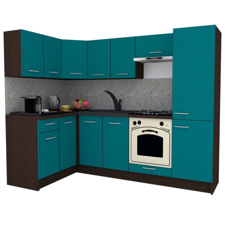 Set Bucatarie de Colt GENA NEW 1 ST 140-250, Genarom, Cu Corp de Cuptor, Wenge / Decor 0245