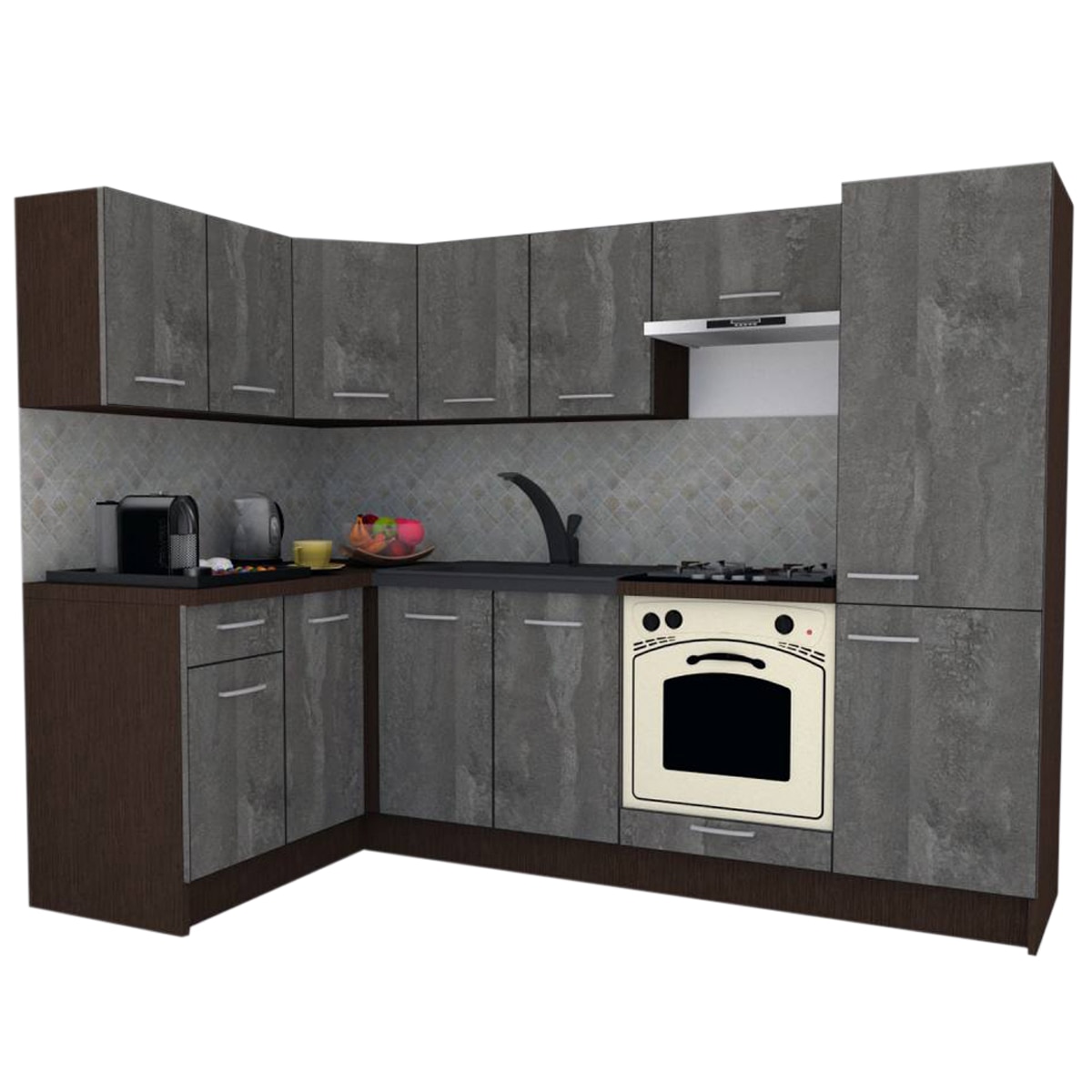 Set Bucatarie de Colt GENA NEW 1 ST 140-250, Genarom, Cu Corp de Cuptor, Wenge / Decor K352