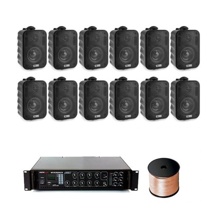 Sonorizare Terasa, Sistem audio format din 12 boxe exterior, amplificator 120w, Negru