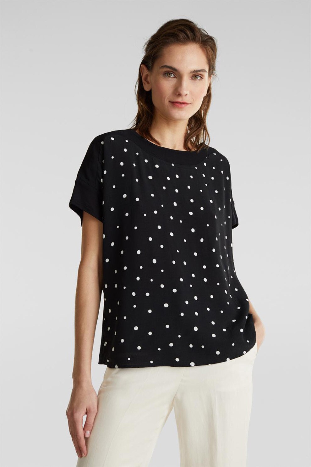 Esprit, Tricou cu maneci cazute, Negru/Alb