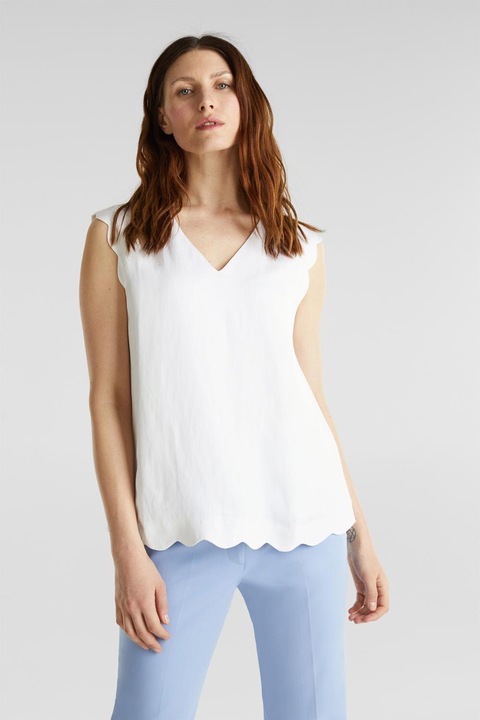 Esprit, Bluza din amestec de in, cu decolteu in V fara maneci, Alb