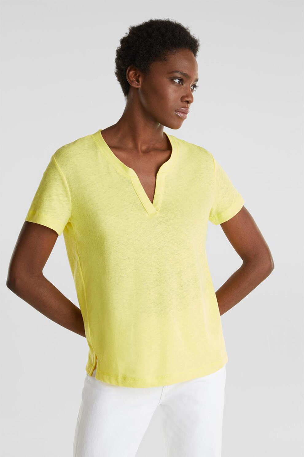 Esprit, Tricou din amestec de in, Galben, M