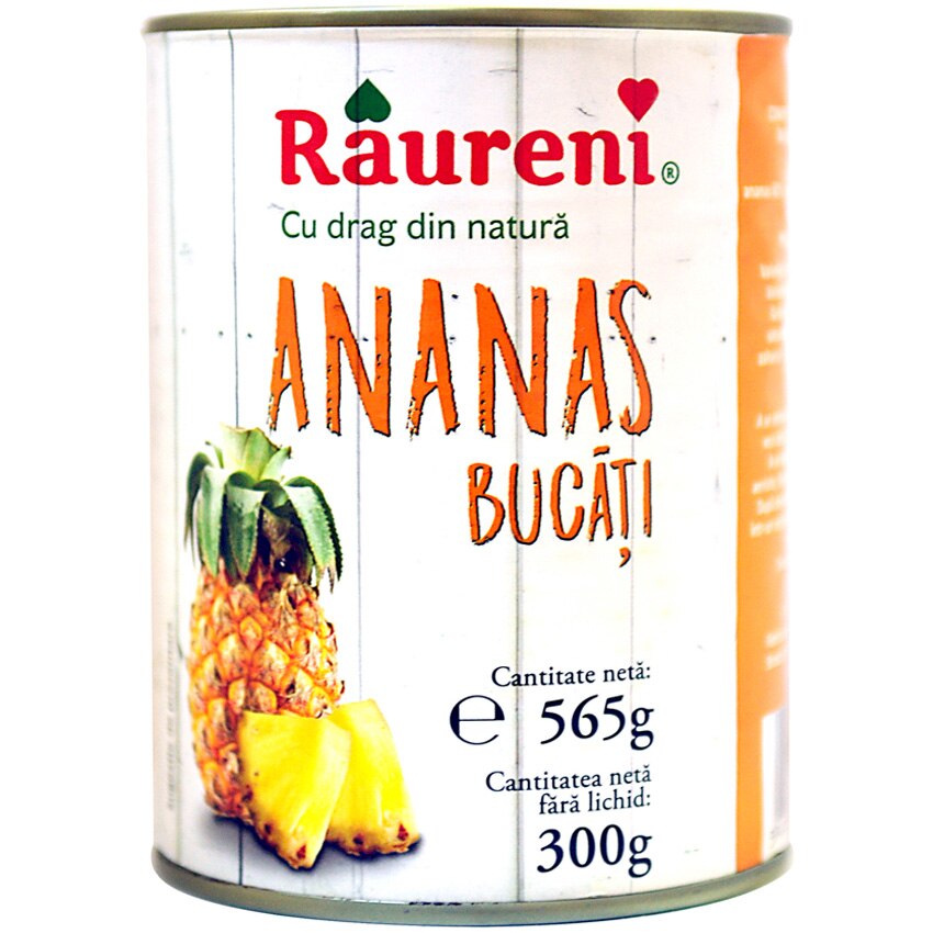 Compot ananas bucati in sirop Raureni, 565g