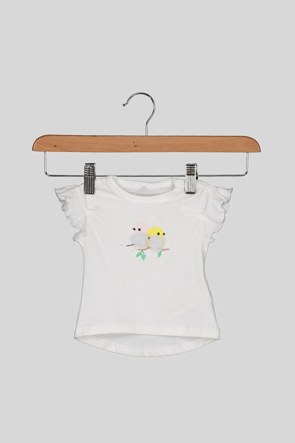 NAME IT, Tricou din amestec de bumbac organic cu maneci cu volane, Alb, 56 CM