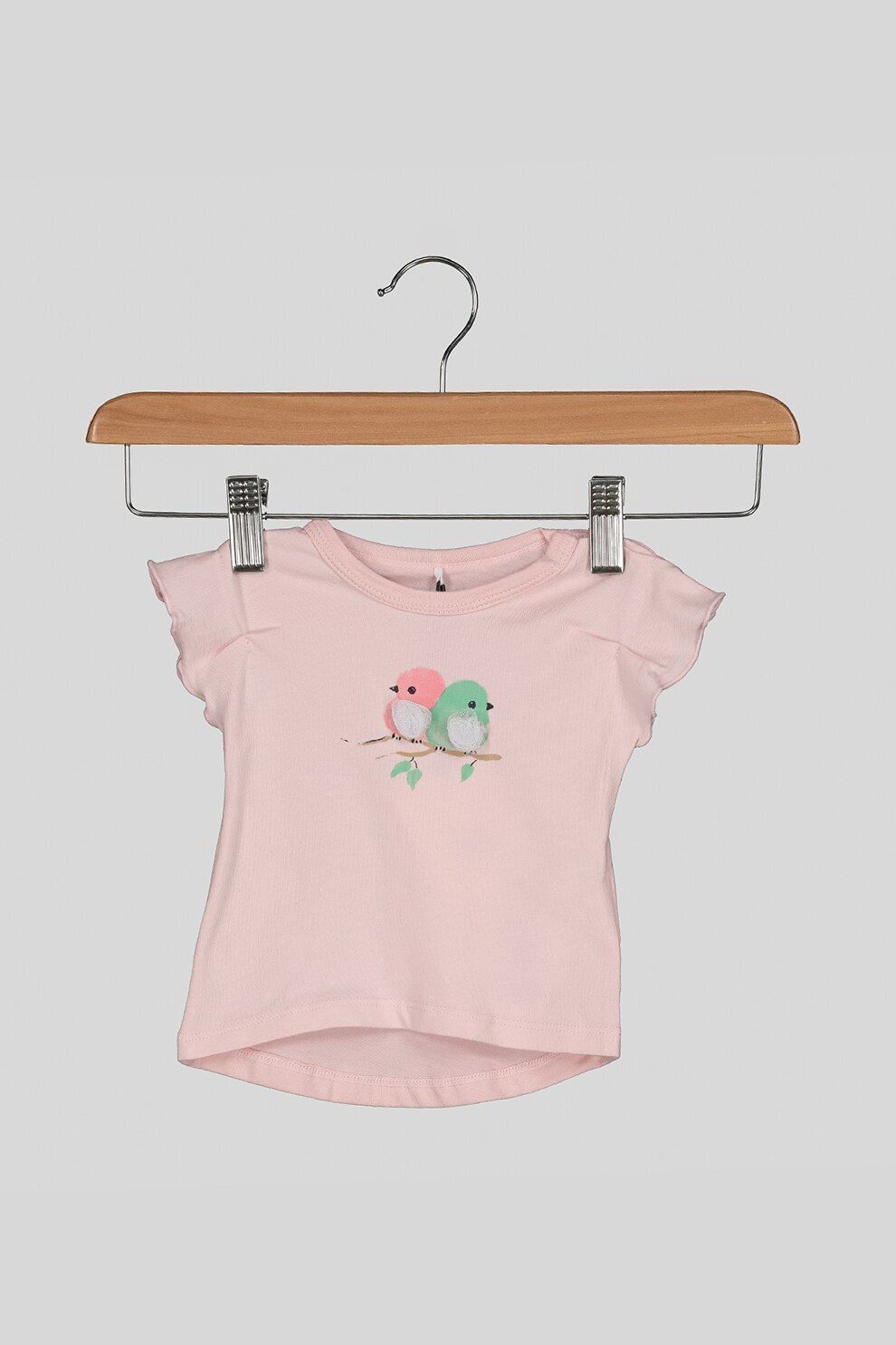 NAME IT, Tricou din amestec de bumbac organic cu maneci cu volane, Roz pal, 56 CM