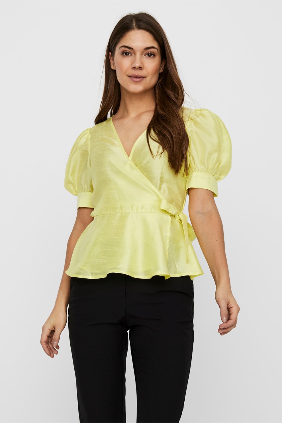 Vero Moda, Bluza cu croiala petrecuta si maneci bufante, Verde lime