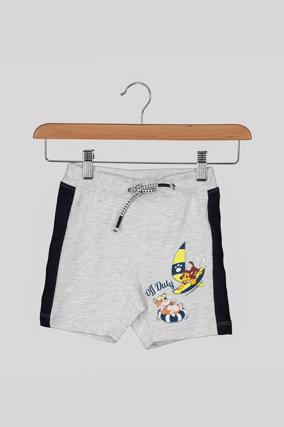 NAME IT, Pantaloni scurti cu snur in talie si benzi laterale contrastante, Gri deschis/Bleumarin, 86 CM