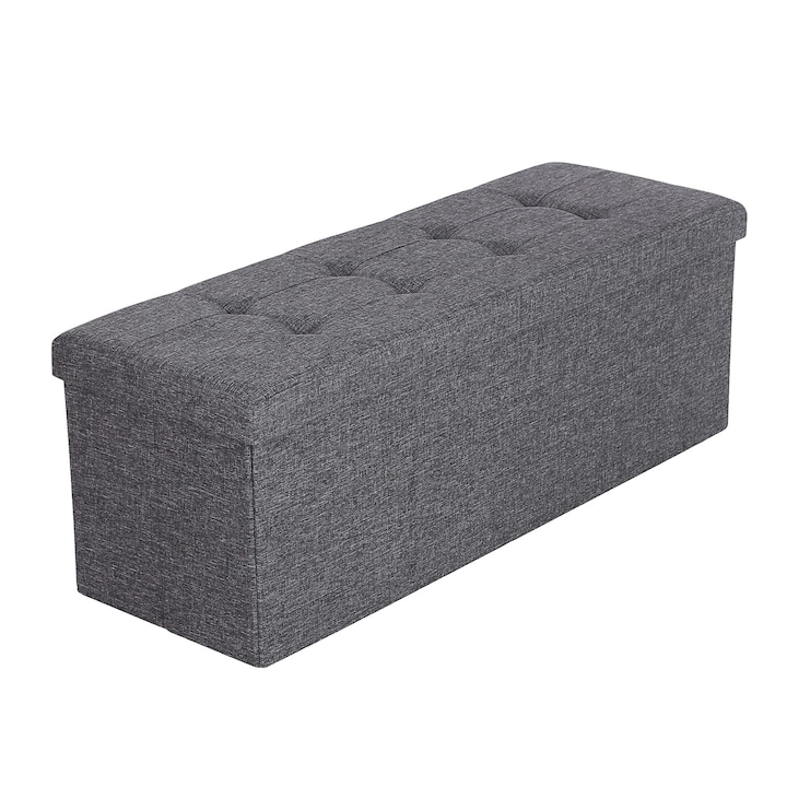 Songmics Kárpitozott Pad Tárolóval, 120 L, kapacitás 300 kg-ig, sötétszürke, 110x38x38 cm