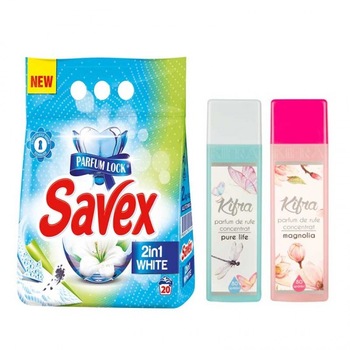 Pachet Parfum rufe Kifra Pure Life 200 ml + Kifra Magnolia 200 ml+ Detergent rufe Savex 2 kg Pachet Parfum rufe Kifra Pure Life 200 ml + Kifra Magnolia 200 ml+ Detergent rufe Savex 2 kg