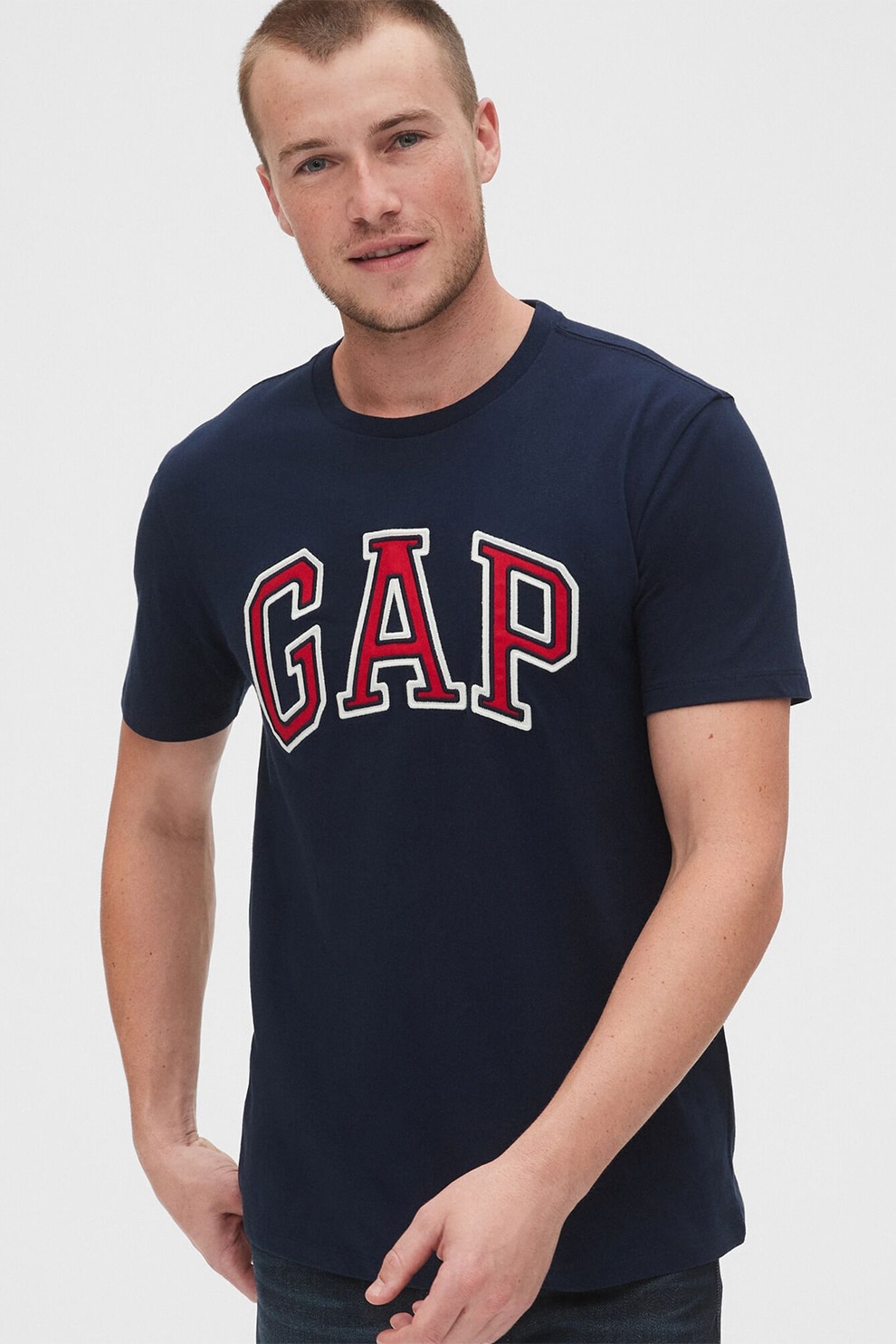 GAP, Tricou cu decolteu la baza gatului si logo brodat, Bleumarin