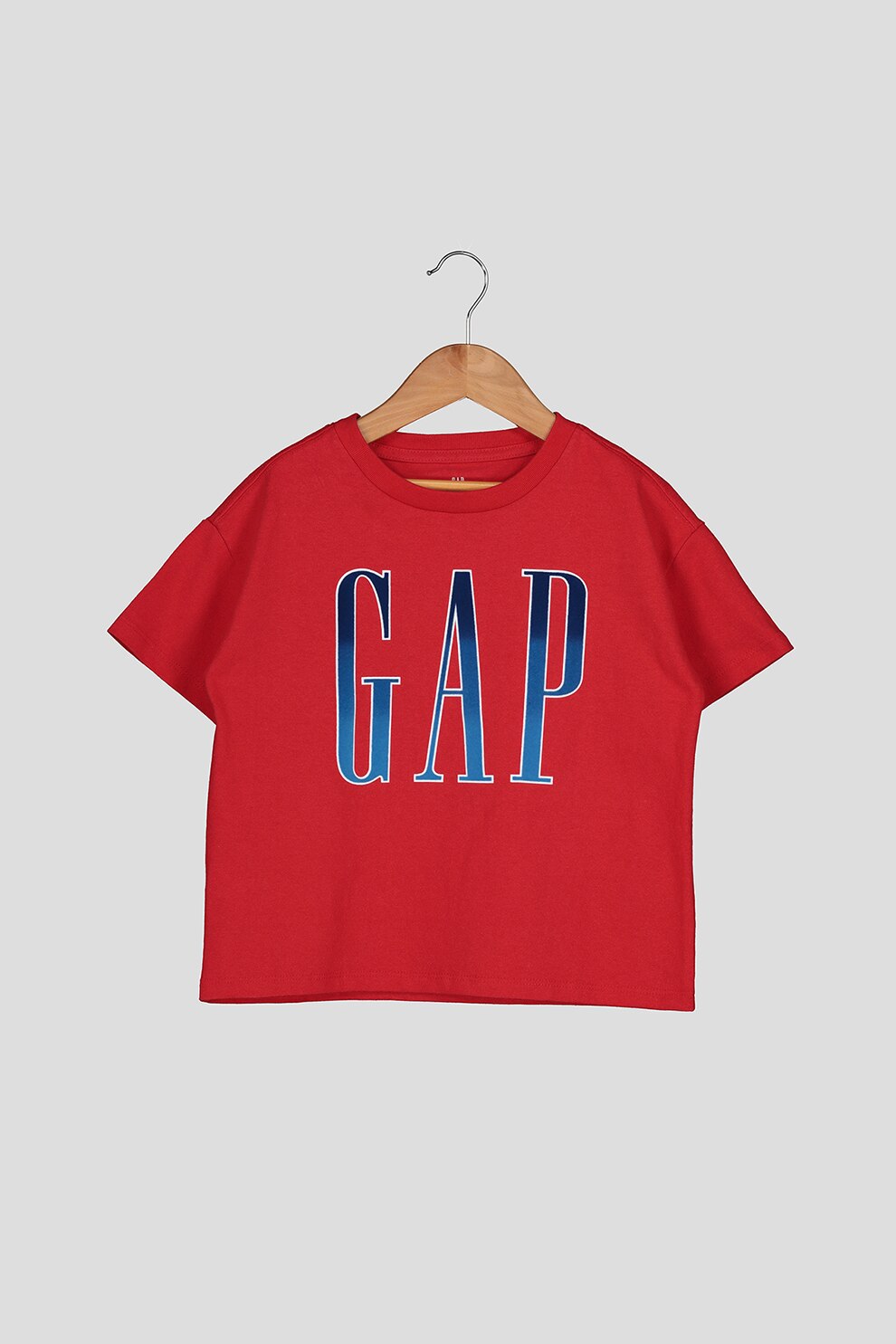 GAP, Tricou bumbac cu decolteu la baza gatului si imprimeu logo, Rosu/Albastru, 140 CM