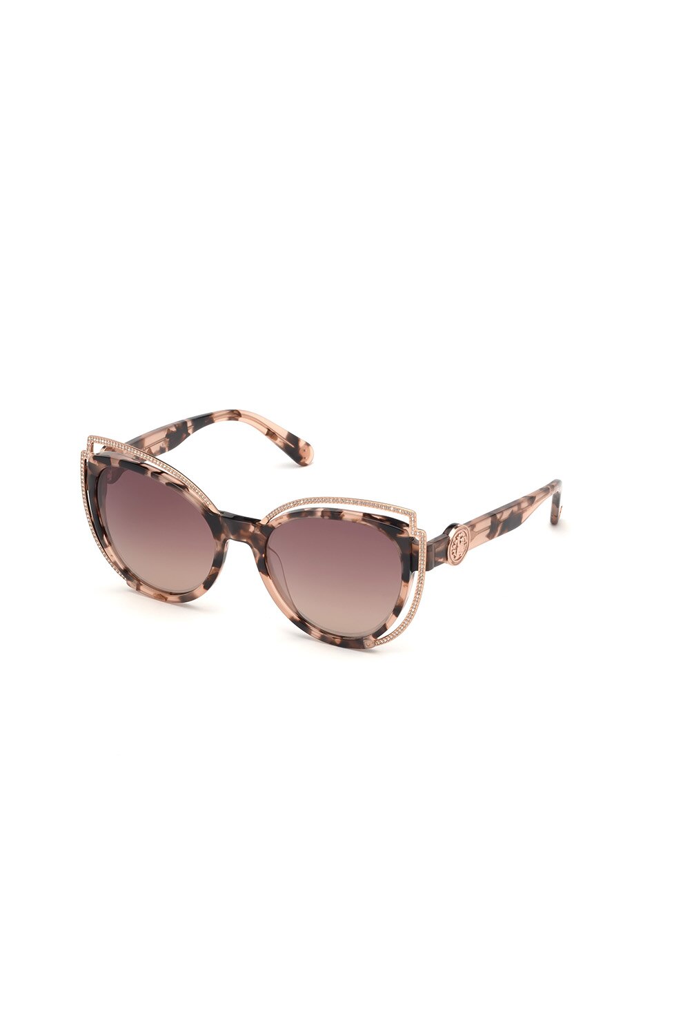 Roberto Cavalli, Ochelari de soare cat-eye cu strasuri, Maro/Auriu rose/Roz, 55-19-140 Standard