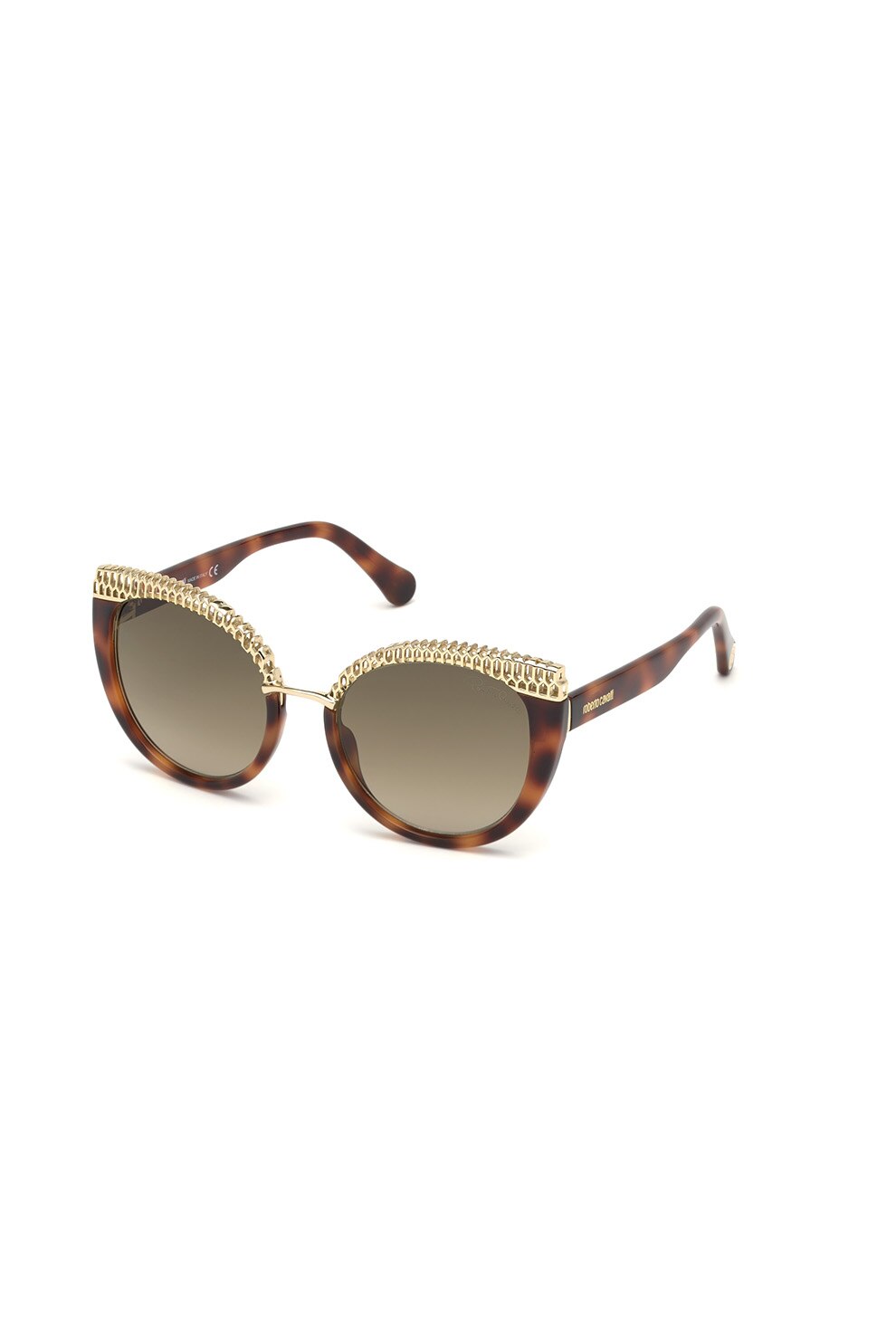 Roberto Cavalli, Ochelari de soare cat-eye cu detalii hexagonale, Maro/Auriu, 55-20-140 Standard