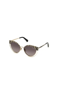 Roberto Cavalli, Ochelari de soare cat-eye cu rama metalica, Auriu/Negru, 57-16-140 Standard Roberto Cavalli, Ochelari de soare cat-eye cu rama metalica, Auriu/Negru, 57-16-140 Standard
