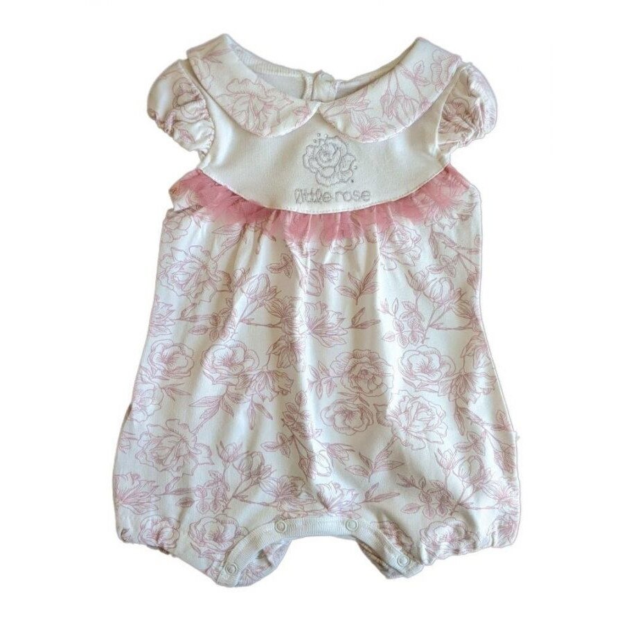 Salopeta din bumbac, Bebetto - Little rose, Ecru/Roz pal