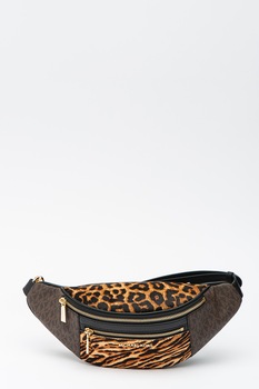 Michael Kors, Geanta plic de piele ecologica, cu garnituri de piele cu par scurt, Maro Michael Kors, Geanta plic de piele ecologica, cu garnituri de piele cu par scurt, Maro