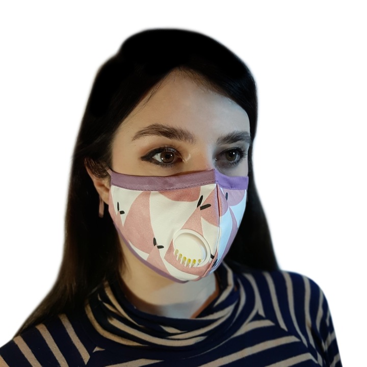 Masca protectie premium cu valva, 2 filtre carbon PM2.5, plus prindere pe cap, roz