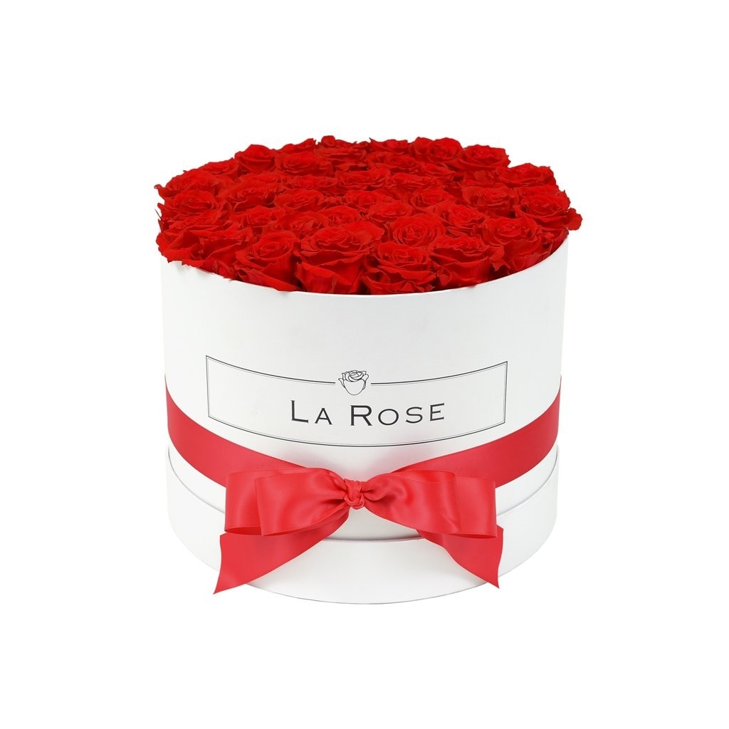 Aranjament floral Trandafiri parfumati, din spuma de sapun, rosii, in cutie alba Luxury L Famous Kids