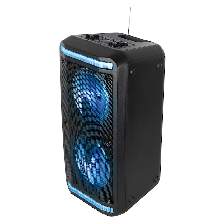 SAL Nagy teljesítményű hordozható aktív Hangfal - Vezeték nélküli Parti hangfal,Boombox Bluetooth hangfal dupla mélynyomóval PAR219BT mikrofon és gitár bemenet MP3 Lejátszó és felvétel készítő