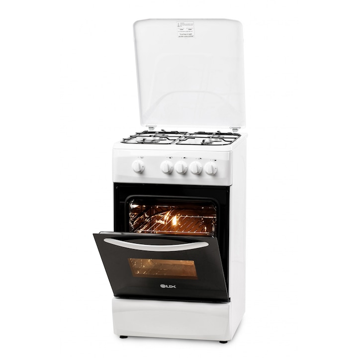 Aragaz LDK 5060 WH, Gaz, 4 Arzatoare, Capac metalic, Siguranta, 50x60 cm, 3 Ani garantie, Alb, Preinstalare duze NG/LPG