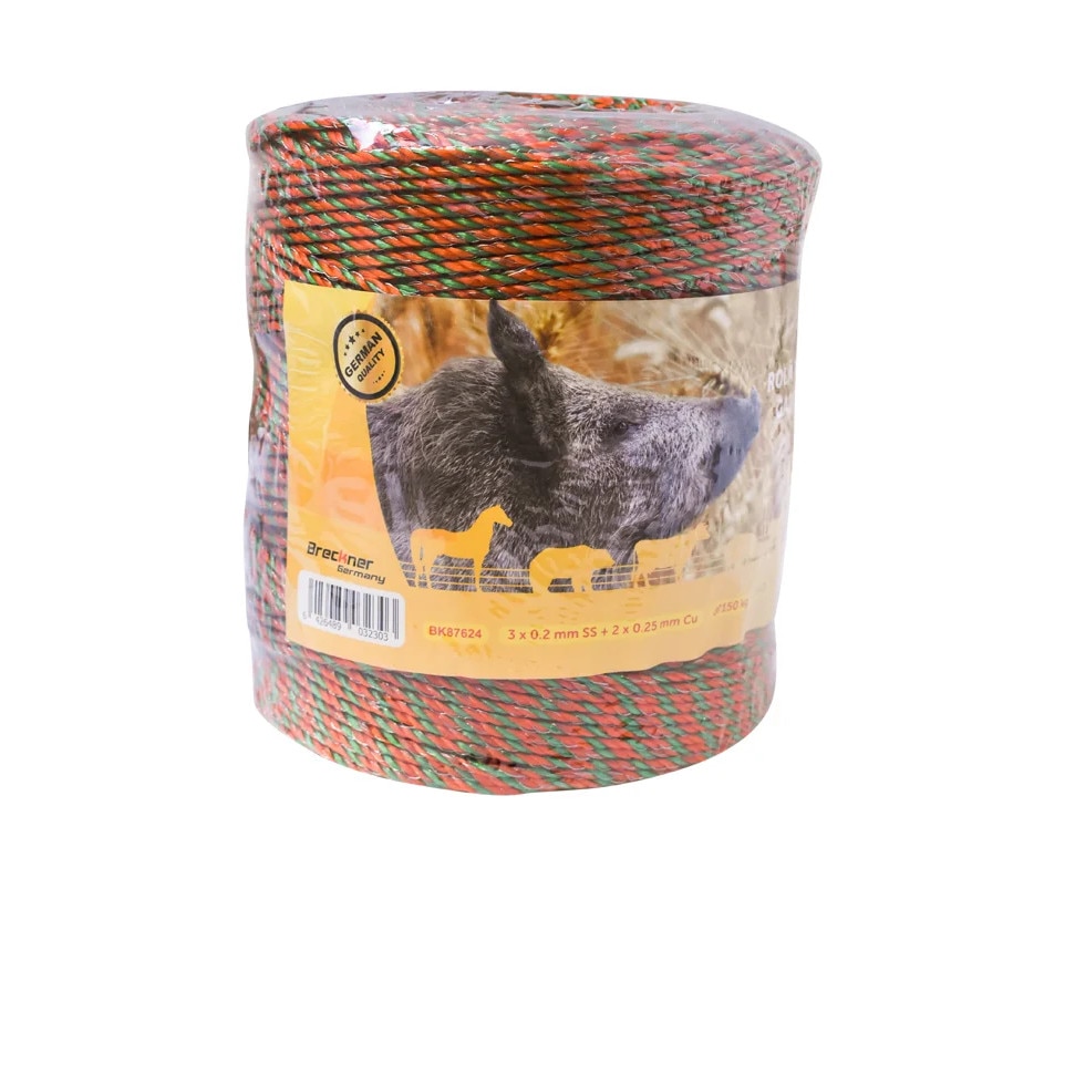 Rola fir portocaliu-verde fi 3 mm 3x0.2mm SS + 2x0.25mm CU, 500m gard electric Breckner Germany