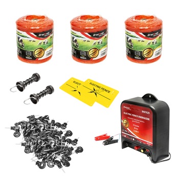 Kit complet gard electric 12V 3.5 Joule, lungime fir 1500m, 200 izolatori si placute avertizare Breckner Germany Kit complet gard electric 12V 3.5 Joule, lungime fir 1500m, 200 izolatori si placute avertizare Breckner Germany