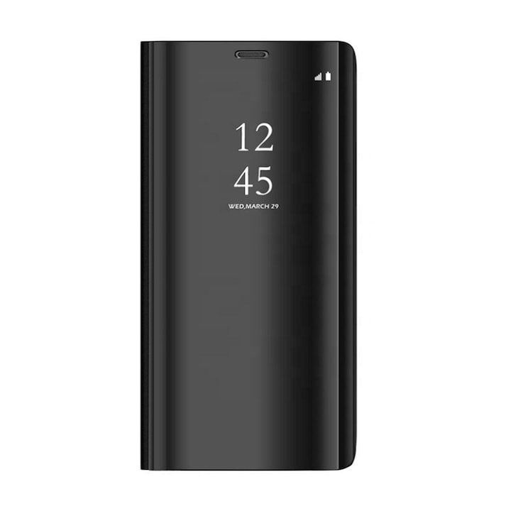 Калъф, Съвместим със Samsung Galaxy A11, Clear View, Флип, Огледален, Стойка, Черен