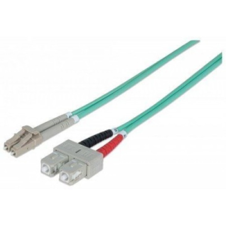 Cablu de retea din fibra optica multifunctional cu dubla conectare , Intellinet , LC/SC 50/125 om3 2 mm, 3m , verde
