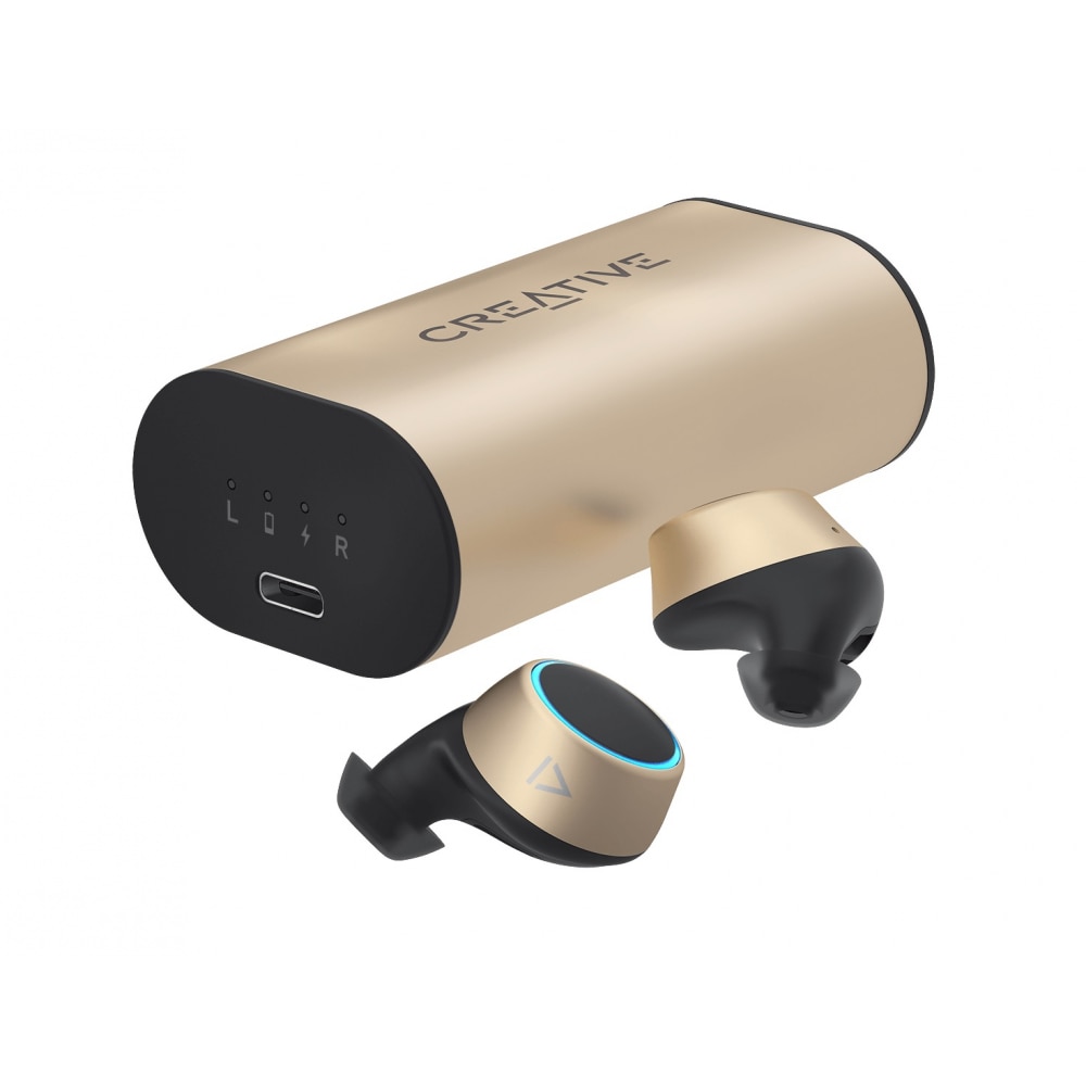 Casti Bluetooth Creative Outlier Gold, cu carcasa incarcare, Wireless, Auriu