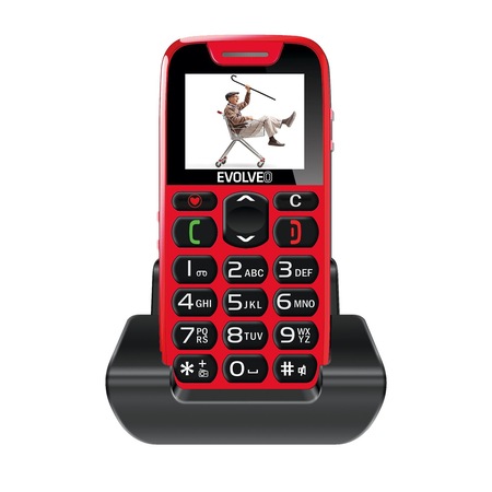 Telefon mobil EVOLVEO Easyphone pentru seniori - Taste Mari, Ecran Color, Buton Functie SOS, Radio FM, Bluetooth, Card microSDHC, Lanterna, Stand incarcare, Rosu