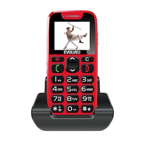 Telefon mobil EVOLVEO Easyphone pentru seniori - Taste Mari, Ecran Color, Buton Functie SOS, Radio FM, Bluetooth, Card microSDHC, Lanterna, Stand incarcare, Rosu