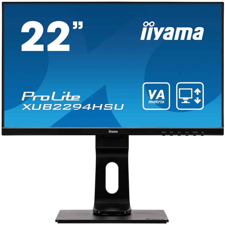 Монитор IIYAMA XUB2294HSU-B1 21.5'' VA Panel LED Panel, 1920x1080, 250cd/m2, 3000:1, 4ms, VGA, HDMI, Displayport, USB, speakers, Height adjustment, Pivot, Черен XUB2294HSU-B1