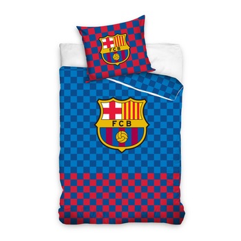 Lenjerie pat FC Barcelona, 140x200, 2 piese, model sah Lenjerie pat FC Barcelona, 140x200, 2 piese, model sah