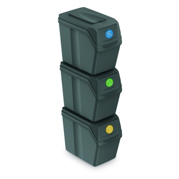 Set 3 cosuri de gunoi pentru colectare selectiva Sortibox, gri, 20 l Set 3 cosuri de gunoi pentru colectare selectiva Sortibox, gri, 20 l