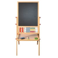 Tabla de scris din lemn, magnetica educativa cu doua fete, numaratoare, ceas si suport, eduBEBE, L15-13