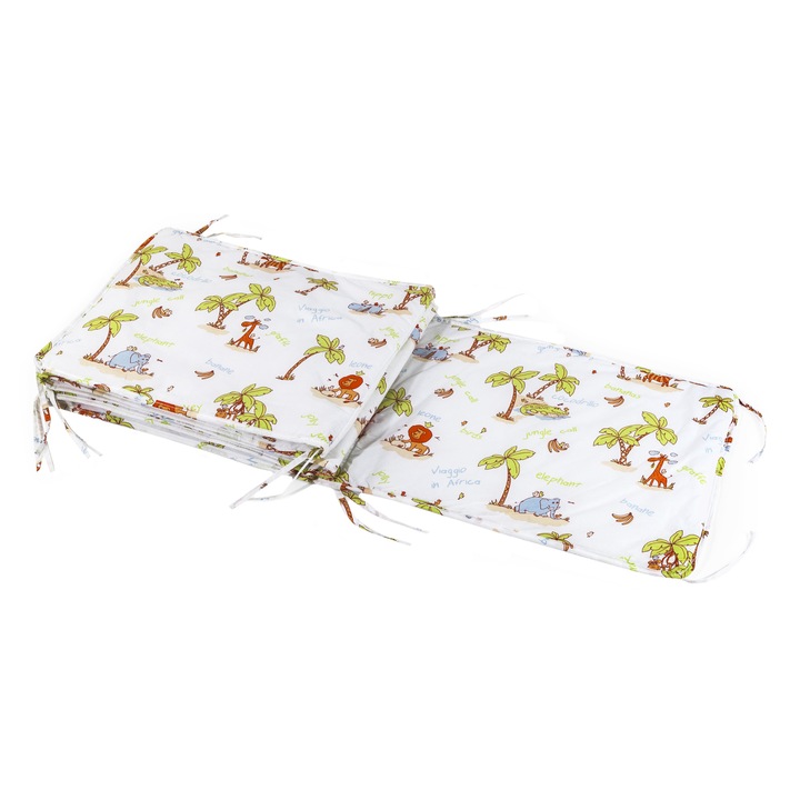 Set SomnArt pentru patut bebe, cu aparatori, 60x120cm, Jungle