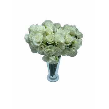 Set 3 buchete artificiale trandafir, Alb, 26 cm Set 3 buchete artificiale trandafir, Alb, 26 cm