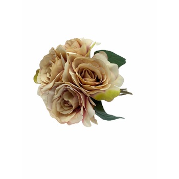 Buchet de trandafiri artificiali, Crem, 28 cm