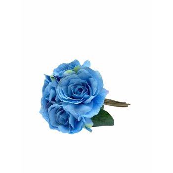 Buchet de trandafiri artificiali, Albastru, 28 cm